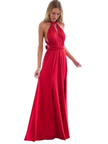 Robe longue rouge sexy pour femme, multi-positions, convertible, style bohème