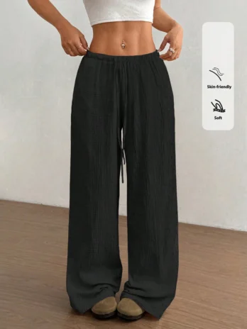 Pantalon Palazzo taille basse pour femmes pantalon Long droit décontracté confortable respirant