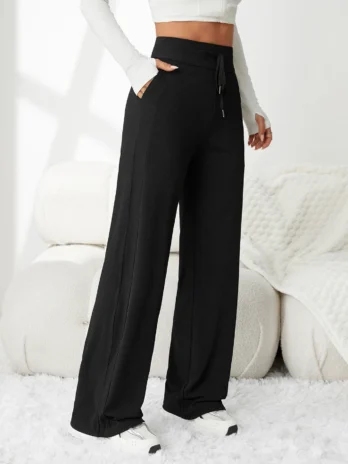 Pantalon en soie glacée pour femmes doux confortable et respirant, jambes larges taille haute amincissant décontracté