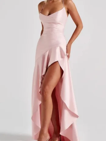 Robe Longue en Satin Sexy de Luxe avec Volants et Dos Nu Robe de Soirée
