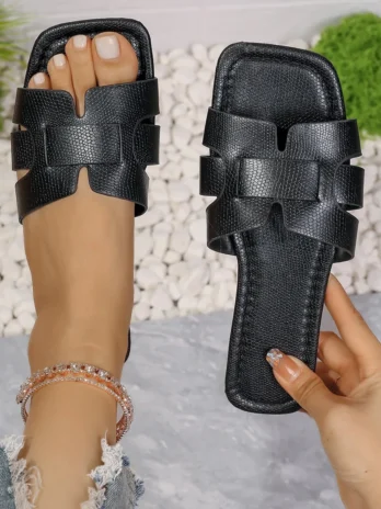 Sandales plates pour femmes, pantoufles à enfiler à la mode d'été, conception à bout carré et bout ouvert, adaptées à un usage quotidien, chaussures pour maman, cadeau de fête des mères
