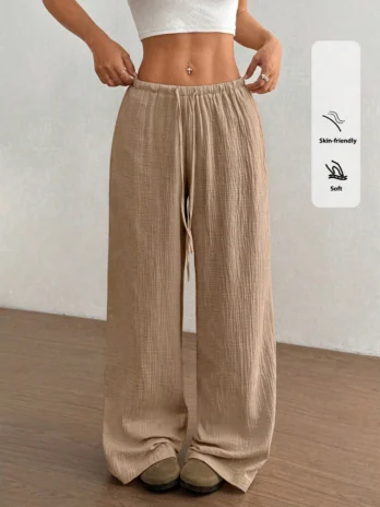 Pantalon Palazzo taille basse pour femmes pantalon Long droit décontracté confortable respirant