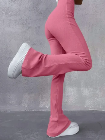 Pantalon Slim côtelé pour femmes couleur unie taille haute évasé montrant les jambes plus longues pantalon de sport