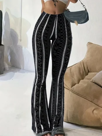 Pantalons rétro imprimé Leggings évasés Sexy coupe ajustée pantalons décontractés printemps été