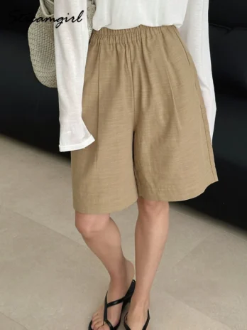Shorts d'été pour femmes Streamgirl, en coton, taille haute, coupe trapèze, bleu marine, pantalon court ample, Bermuda blanc pour femmes, style baggy