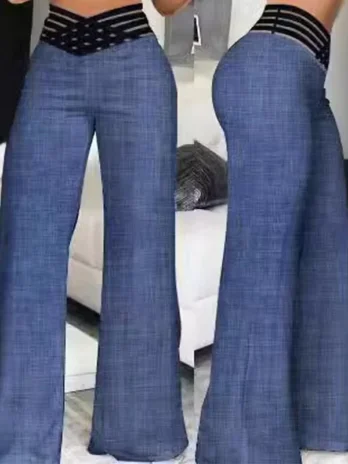 Pantalon évasé à jambes larges pour femmes décontracté croisé Patch en maille transparente taille haute Streetwear Y2k