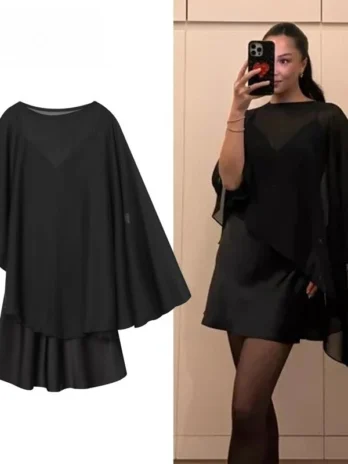 ZHIO – robes courtes de style cape pour femmes, robe de soirée asymétrique en satin