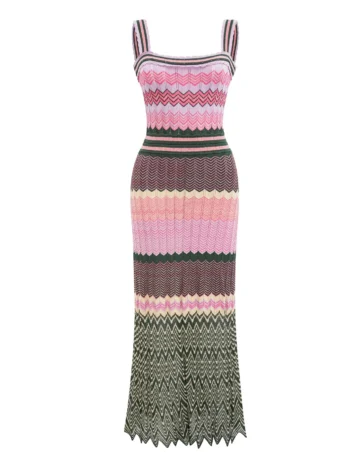 Marque de luxe Design tricoté Zigzag haute élasticité couleur sans manches longue robe Maxi femmes arabe afrique populaire Boho dame jupe