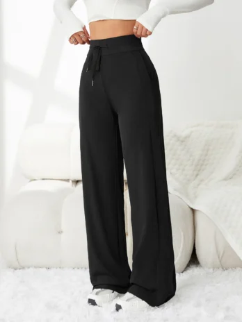Pantalon en soie glacée pour femmes doux confortable et respirant, jambes larges taille haute amincissant décontracté