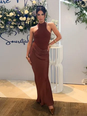 JULISSA MO Satin Sexy évider sans manches taille haute robe femme