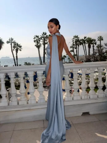 Robe Longue Halter en Ruban de Satin pour Femme Dos Nu, Décontractée