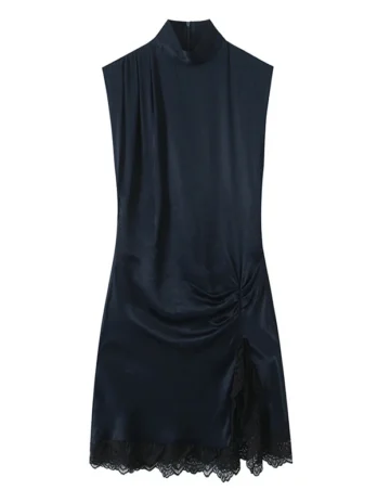 High-Street Chic Mini robe en dentelle patchwork de satin de soie pour femme