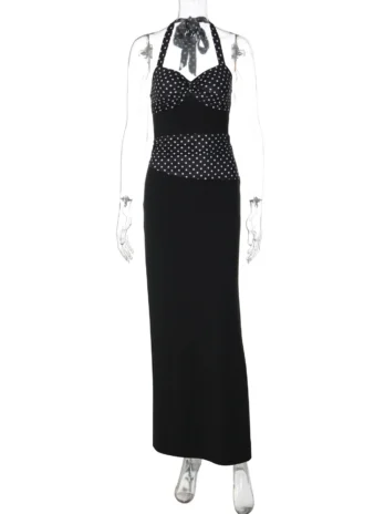 Robe longue à pois dos nu et lacets Dulzura pour femme élégante ajustée pour soirée vêtements d’été