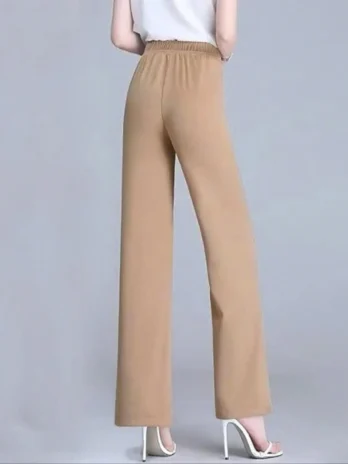 Pantalon Palazzo Décontracté Ample à Jambes Droites pour Femme Couleur Unie Élégante avec Rayures Discretes
