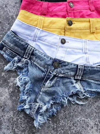 Qisin 2023 nouvelles femmes Sexy taille basse trou gland Denim Shorts jean string court Feminino