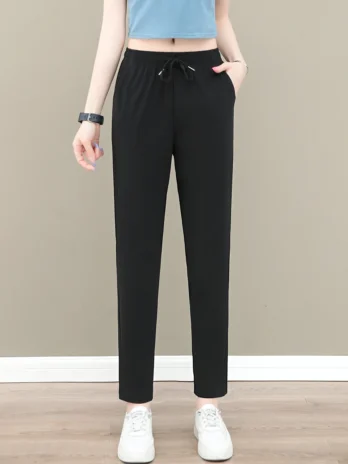 Injpants d’été fins pour femmes pantalons glacés taille haute confortables sports polyvalents